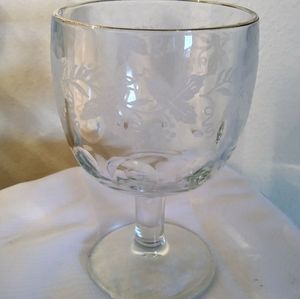 Vintage -Bartlett Collins 806 Grape Leaf Etched Glass Goblet Gold Rim set of 6